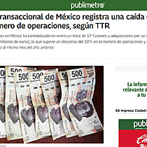El mercado transaccional de Mxico registra una cada del 50% en enero en nmero de operaciones, segn TTR